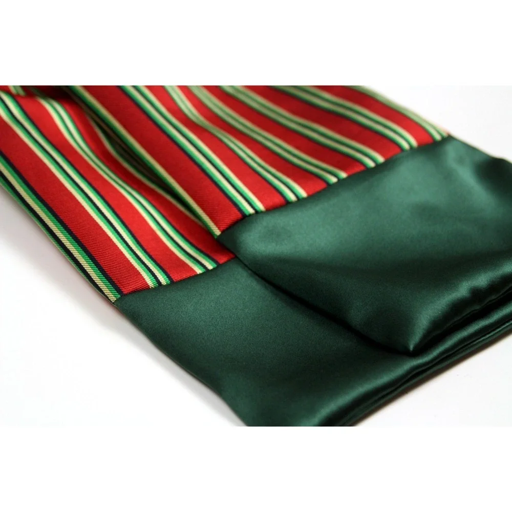 Camellucci Men's 100% Silk‎ Ascot Cravat LUXURY Striped Red Green Block